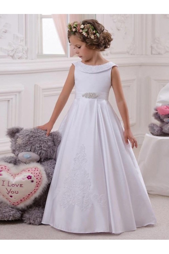 Satin & Lace Bateau Neck Ball Gown Ivory Flower Girl Dresses Manchester