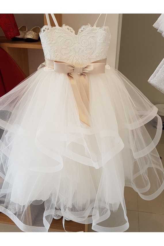 Tulle & Lace High Neck Ball Gown Ivory Flower Girl Wedding Dress Manchester