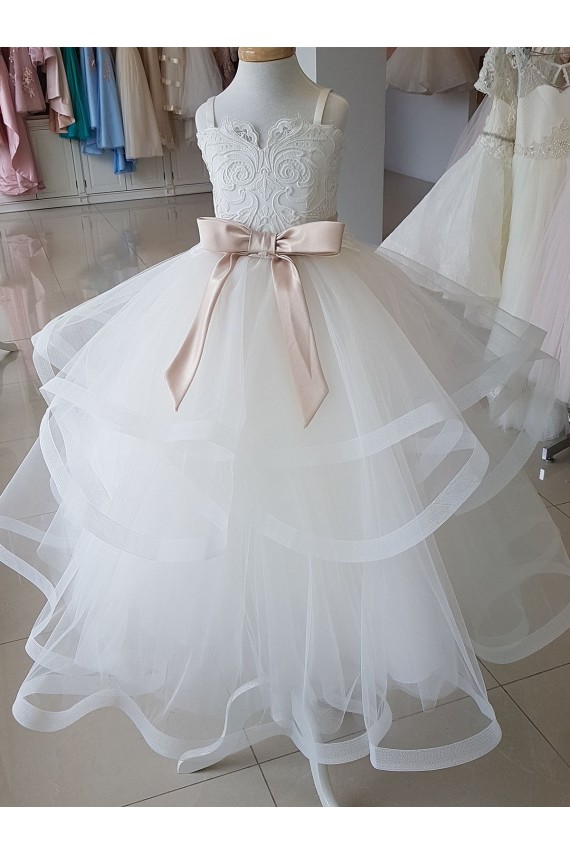 Tulle & Lace High Neck Ball Gown Ivory Flower Girl Wedding Dress Manchester