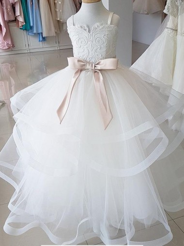 Tulle & Lace High Neck Ball Gown Ivory Flower Girl Wedding Dress Manchester