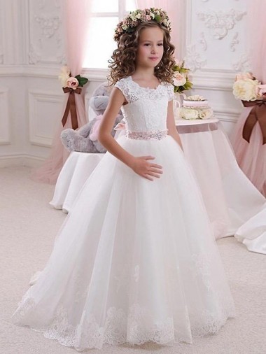 Tulle & Lace High Neck Keyhole Back Ball Gowns Ivory Flower Girl Dress Manchester