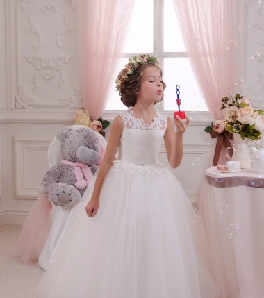 Tulle & Lace High Neck Keyhole Back Ball Gown Ivory Little Flower Girl Dresses Manchester