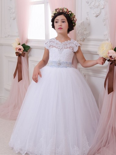 Tulle & Lace Sweetheart Cap Sleeves Ball Gown Ivory Flower Girl Dresses Manchester