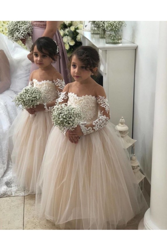 Tulle & Lace Sweetheart Long Sleeves Ball Gown Ivory Little Flower Girl Dress Manchester