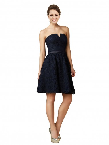 Lace V-Neck A-Line Dark Navy Bridesmaid Dress Manchester