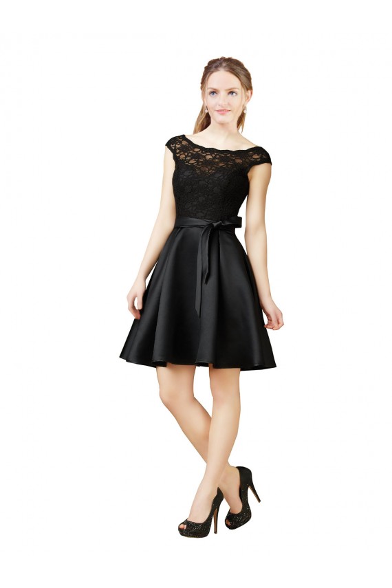 Satin & Lace Illusion Neck V-Back A-Line Black Bridesmaid Dress Manchester