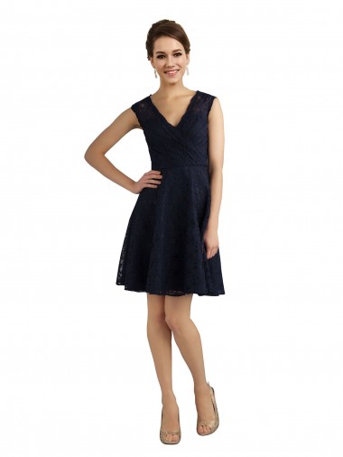 Lace V-Neck A-Line Dark Navy Bridesmaid Dress / Evening Dress Manchester