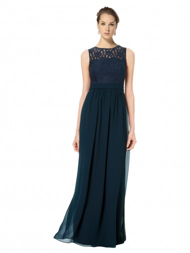 Chiffon & Lace Illusion Neck Keyhole Back A-Line Dark Navy Bridesmaid Dress Manchester