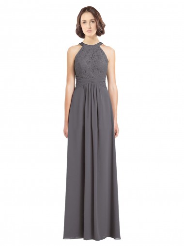 Soft Chiffon & Lace Halter Neck A-Line Stormy Silver Bridesmaid Dress Manchester