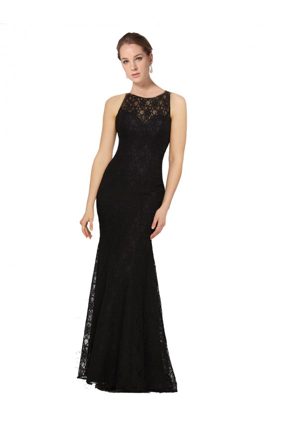 Lace Jewel Neck Open Back Sheath Black Bridesmaid Dress Manchester