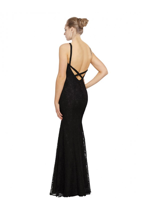 Lace Jewel Neck Open Back Sheath Black Bridesmaid Dress Manchester