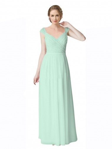 Soft Chiffon & Lace V-Neck V-Back A-Line Mint Green Bridesmaid Dress Manchester