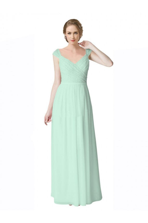 Soft Chiffon & Lace V-Neck V-Back A-Line Mint Green Bridesmaid Dress Manchester