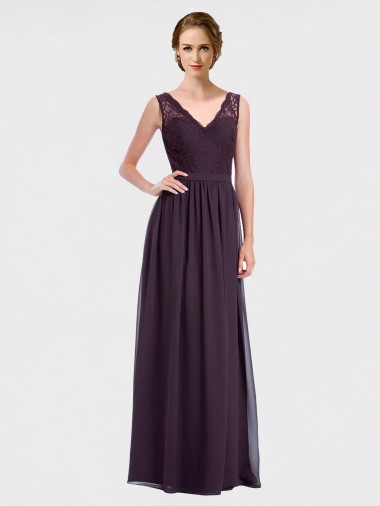 Chiffon & Lace V-Neck V-Back A-Line Grape Bridesmaid Dress / Evening Dress Manchester