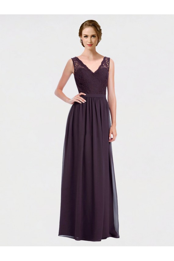 Chiffon & Lace V-Neck V-Back A-Line Grape Bridesmaid Dress / Evening Dress Manchester