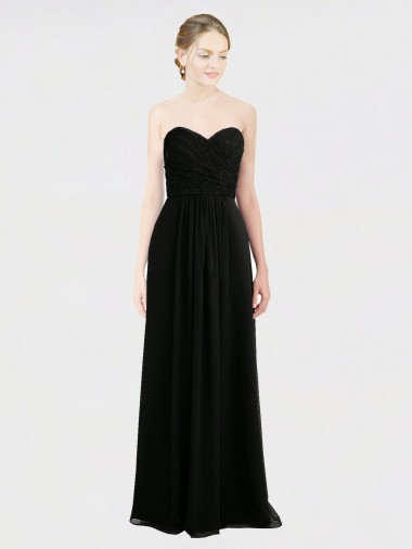 Soft Chiffon & Lace Strapless Low Back A-Line Black Bridesmaid Dress Manchester