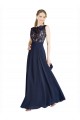 Soft Chiffon & Lace Illusion Neck V-Back A-Line Dark Navy Prom Dress / Bridesmaid Dress Manchester