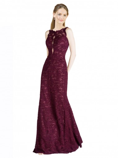 Lace High Neck Keyhole Back A-Line Burgundy Gold Prom Dress / Bridesmaid Dress Manchester