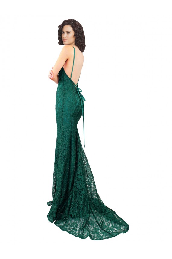 Lace V-Neck Open Back Mermaid Dark Green Black Tie Evening Gown / Prom Dress / Bridesmaid Dress Manchester