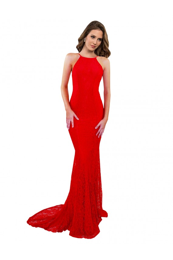 Lace High Neck Open Back Mermaid Red Evening Gown / Prom Dress / Bridesmaid Dress Manchester