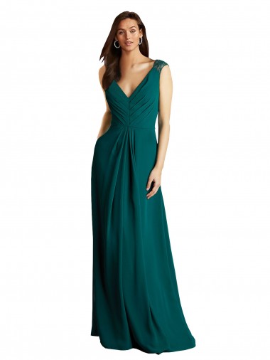 Soft Chiffon & Lace V-Neck Open Back A-Line Hunter Bridesmaid Dress Manchester