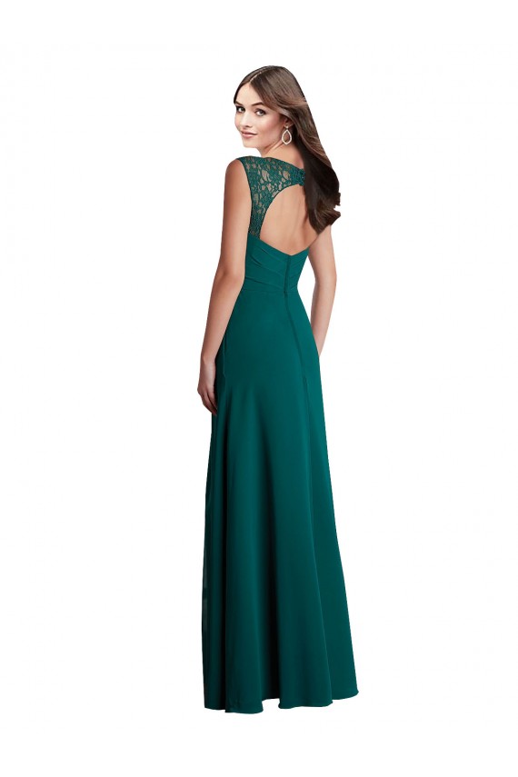 Soft Chiffon & Lace V-Neck Open Back A-Line Hunter Bridesmaid Dress Manchester