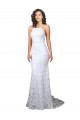 Lace High Neck Open Back Sheath White Wedding Dress Manchester