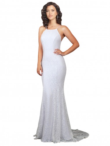 Lace High Neck Open Back Mermaid White Wedding Dress Manchester