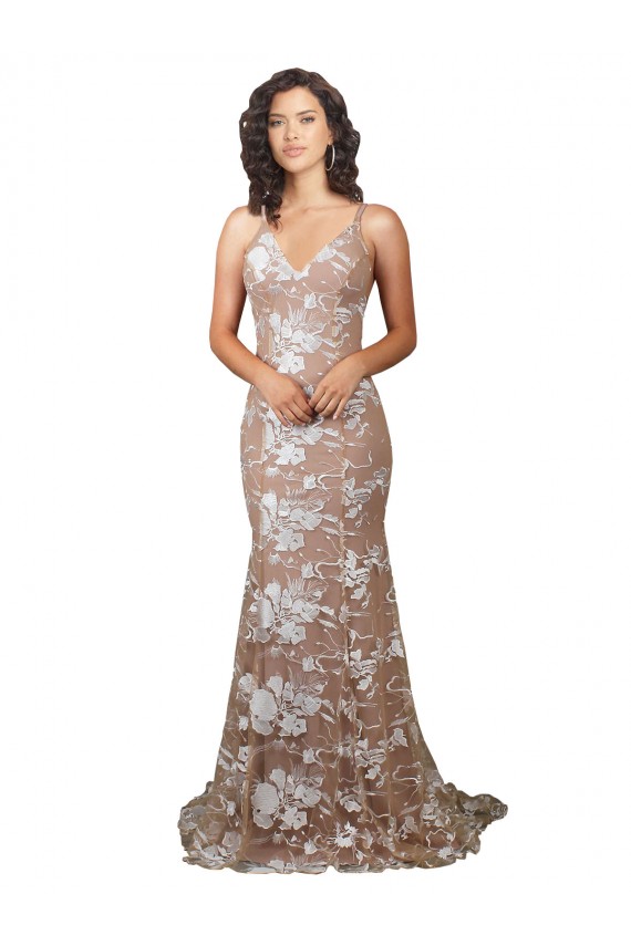 Lace V-Neck Open Back Mermaid Champagne Wedding Dress Manchester