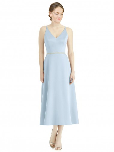 Satin V-Neck A-Line Light Sky Blue Bridesmaid Dress Manchester