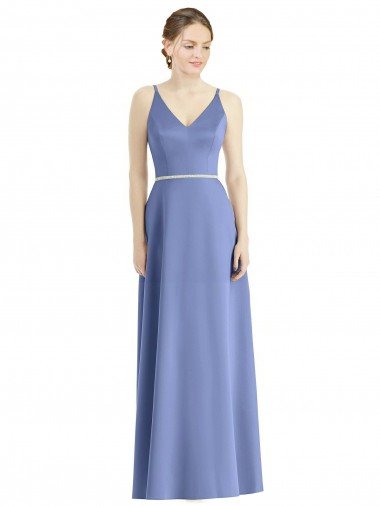 Satin V-Neck A-Line Periwinkle Bridesmaid Dress Manchester