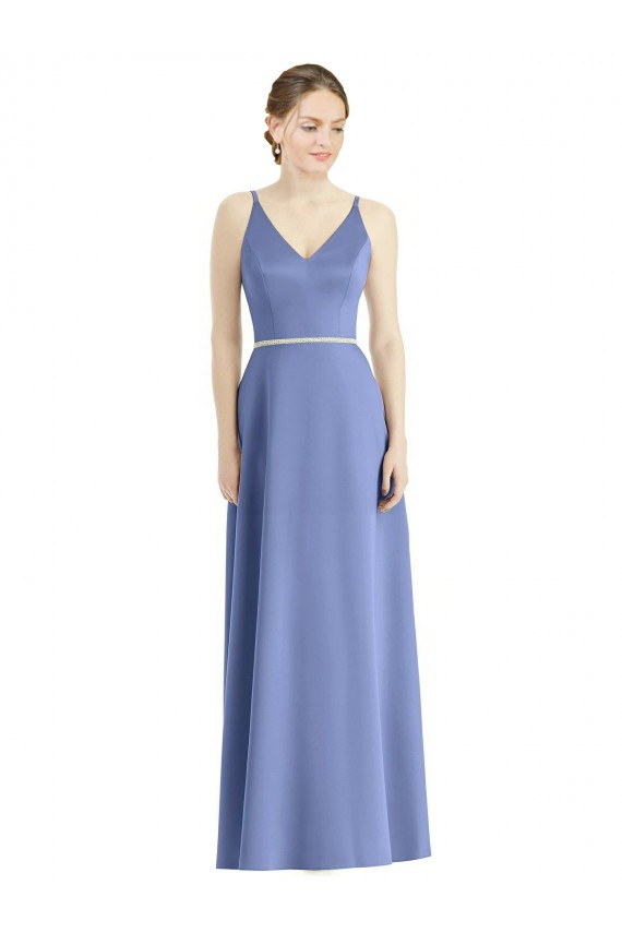 Satin V-Neck A-Line Periwinkle Bridesmaid Dress Manchester