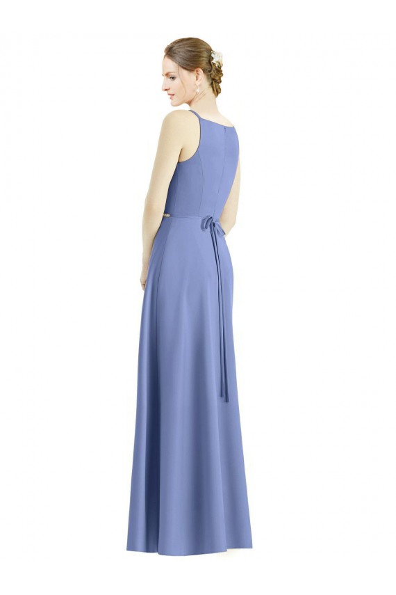 Satin V-Neck A-Line Periwinkle Bridesmaid Dress Manchester