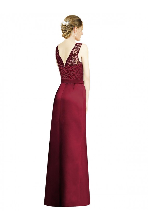 Satin & Lace V-Neck A-Line Burgundy Bridesmaid Dress Manchester