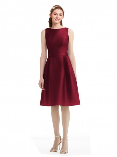 Satin Bateau Neck A-Line Burgundy Bridesmaid Gown Manchester