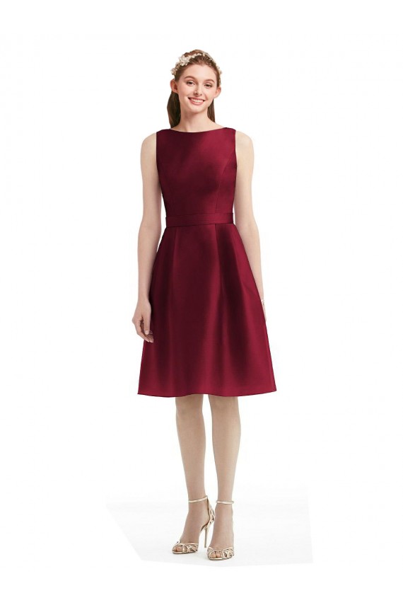 Satin Bateau Neck A-Line Burgundy Bridesmaid Gown Manchester