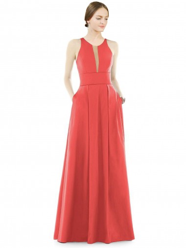 Satin Jewel Neck A-Line Firecracker Bridesmaid Dress Manchester