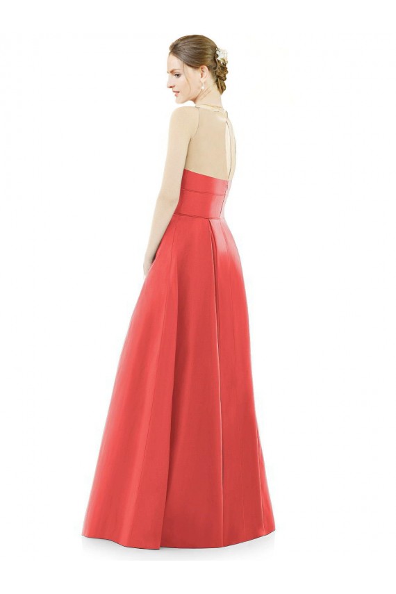 Satin Jewel Neck A-Line Firecracker Bridesmaid Dress Manchester