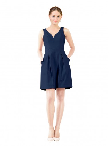 Satin V-Neck A-Line Dark Navy Bridesmaid Gown Manchester