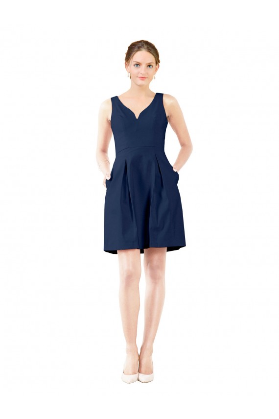 Satin V-Neck A-Line Dark Navy Bridesmaid Gown Manchester