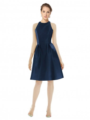 Satin Halter Neck A-Line Dark Navy Bridesmaid Dress Manchester