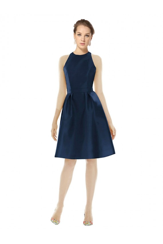 Satin Halter Neck A-Line Dark Navy Bridesmaid Dress Manchester