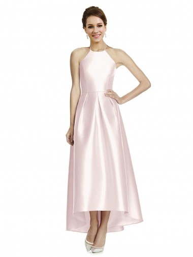 Satin Halter Neck Open Back A-Line Pink High Low Bridesmaid Dress Manchester
