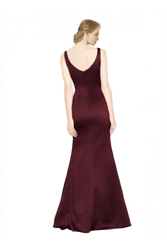 Satin V-Neck Low Back A-Line Burgundy Black Tie Evening Gown / Prom Dress / Bridesmaid Dress Manchester