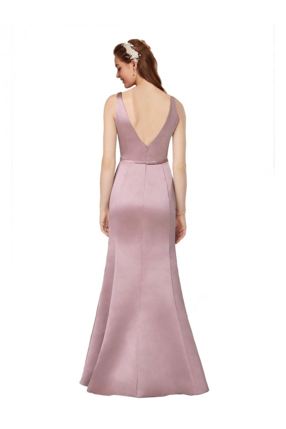 Satin V-Neck V-Back Sheath Burgundy Formal Evening Gown / Prom Dress / Bridesmaid Dress Manchester