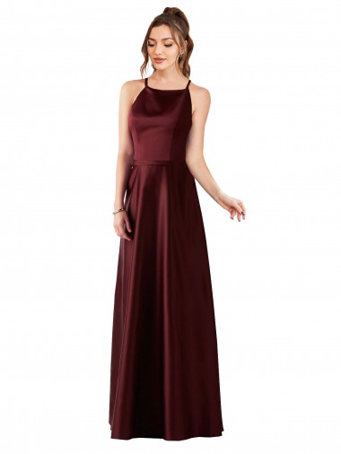 Satin Halter Neck A-Line Burgundy Gold Prom Dress / Bridesmaid Dress Manchester