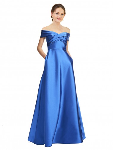 Satin Off the Shoulder A-Line Black Tie Evening Gown / Prom Dress / Bridesmaid Dress Manchester