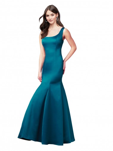 Satin Bateau Neck Mermaid Peacock Blue Prom Dress / Bridesmaid Dress Manchester