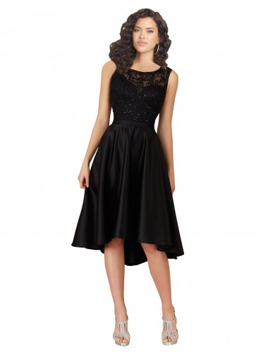 Satin & Lace Illusion Neck A-Line Black High Low Bridesmaid Dress Manchester