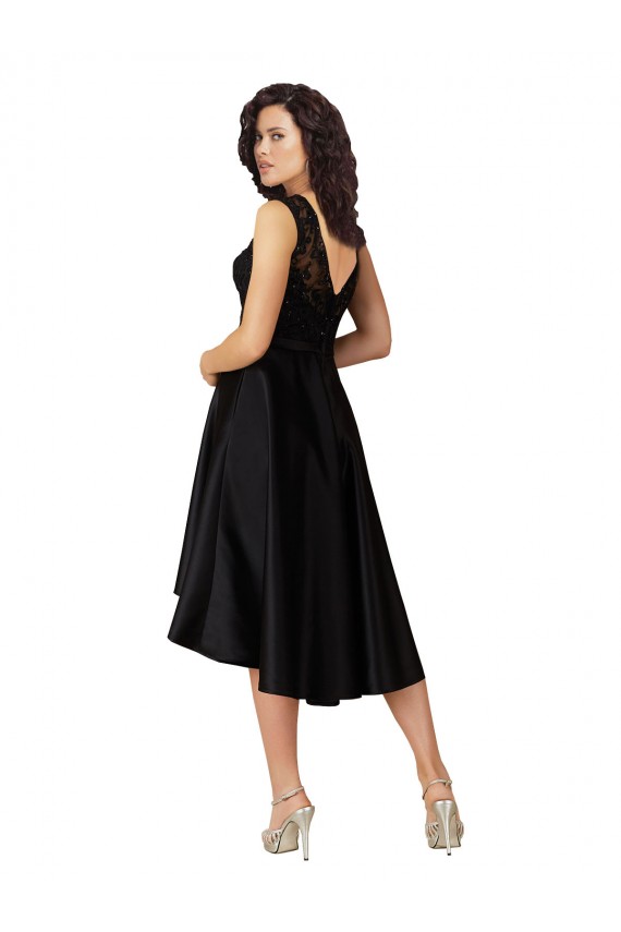 Satin & Lace Illusion Neck A-Line Black High Low Bridesmaid Dress Manchester
